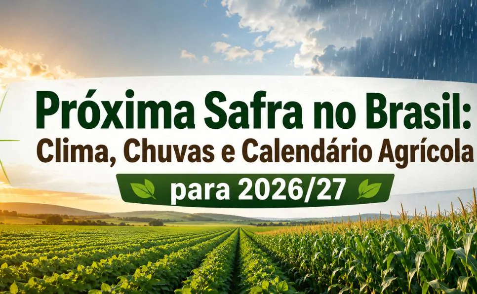 Produtor rural acompanha informações sobre clima e calendário agrícola para planejar a safra 2026/27 no Brasil.